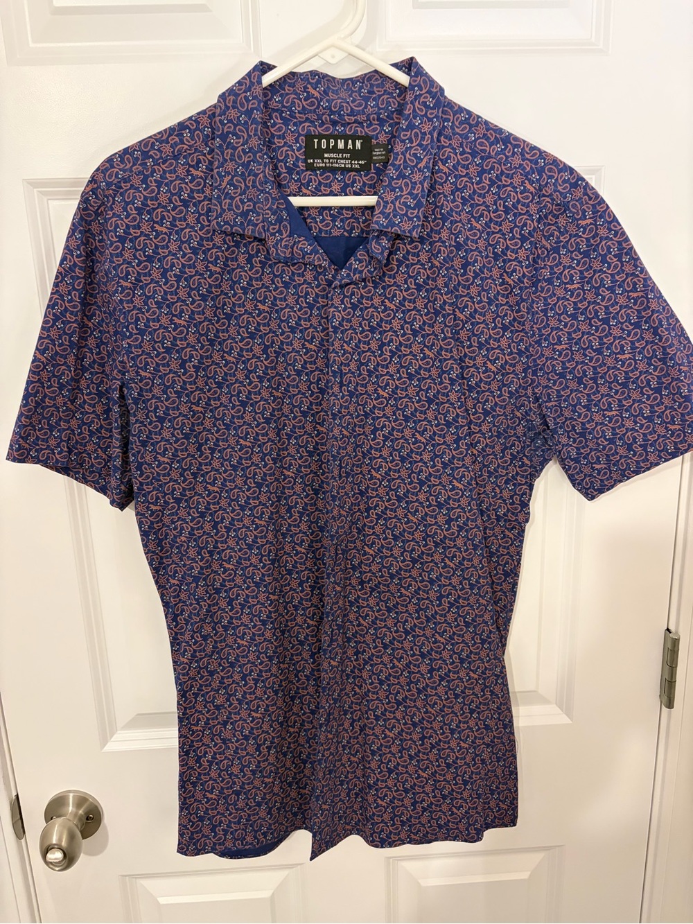 Topman Muscle Fit Men's Navy & Pink Short-Sleeve Polo Shirt XXL